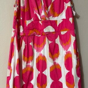 Boden Pink & Orange Abstract Ikat Sleeveless V-Neck Sheath Dress size 16R